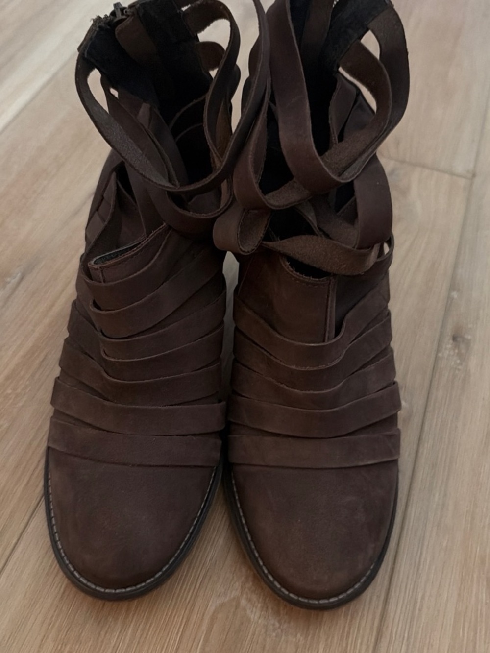 Free People Dark Brown Strappy Ankle Booties